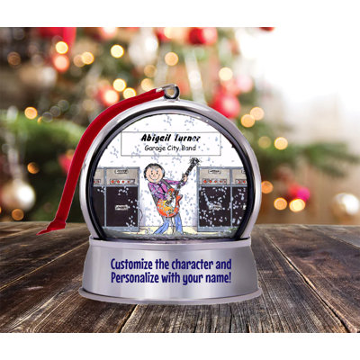 Personalized Friendly Folks Guitar Player - Female Snow Globe Magnet - Great Gift!