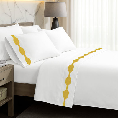 Hexagonal Applique Border Cotton Sheet Set