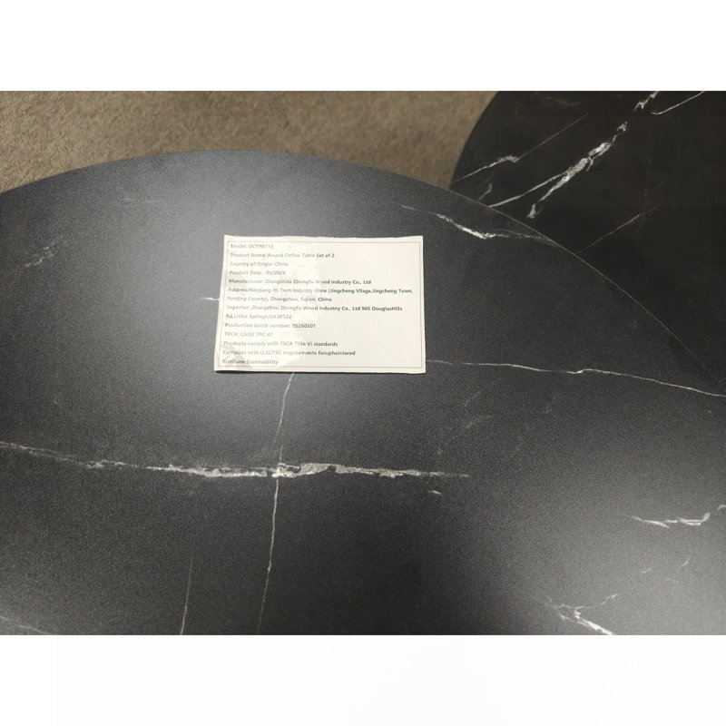 Ensemble de 2 tables basses gigognes 27,6 po, plateau de table rond en marbre et structure en métal robuste, tables d'appoint de table de bout pour le salon, la chambre et le balcon (noir)
