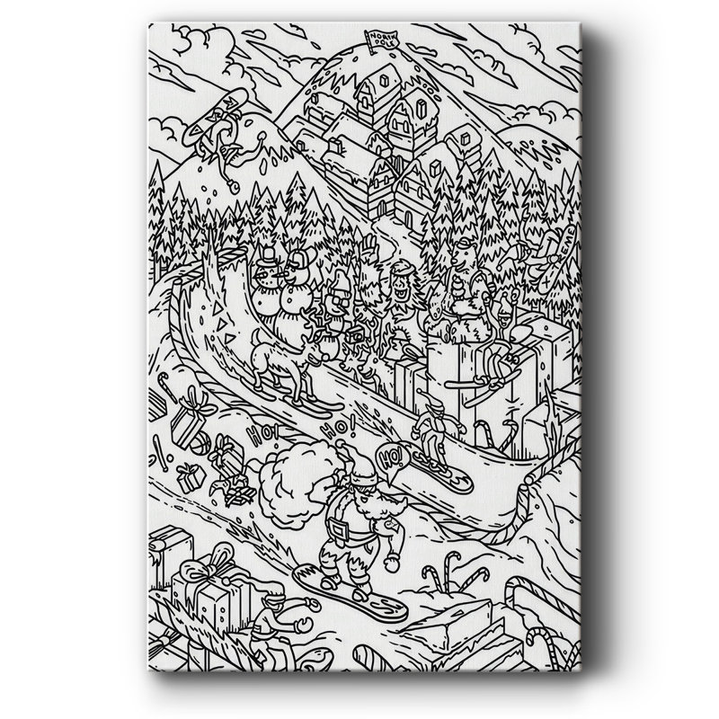 Snowboard Santa sur impression sur toile, H 18 po x l 12 po x P 1,5 po
