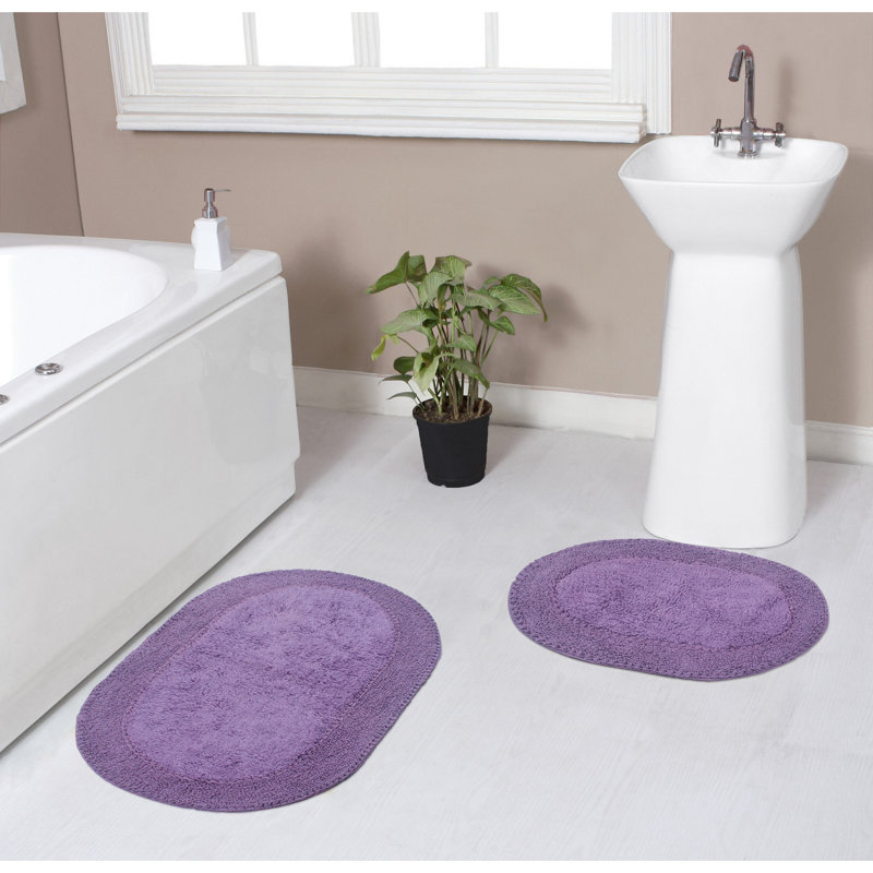 Yandel Double Ruffle Oval 100% Cotton Piece Bath Rug Set, Purple
