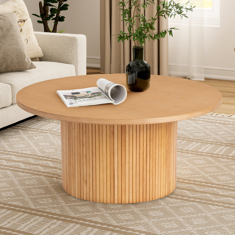 Ansel Natural Solid Wood Coffee Table Round, Natural, 17.7"H x 35.43"L x 35.43"W