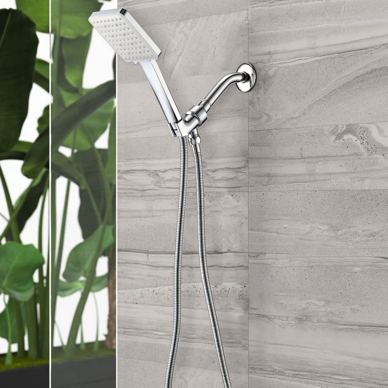 Pomme de douche avec 6 modes de jet - détachable, minimise les restrictions, inclut le robinet à main à bras dans les modes, carré