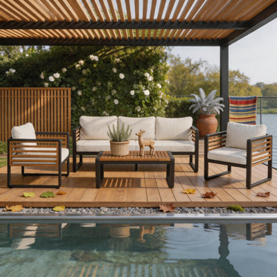 4-Piece Patio Conversation Set with Weather-Resistant Polyester Cushions for Backyard, Deck & Poolside Relaxation