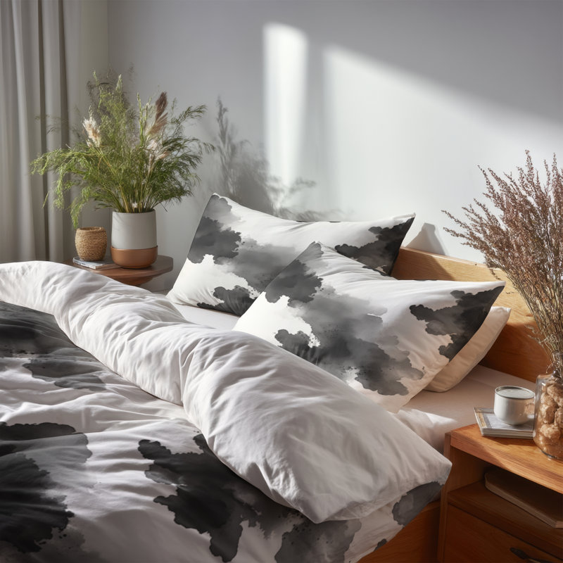 Ensemble d'édredon abstrait 6 pièces - Ensemble d'édredon nuage d'encre moderne, Queen Comforter + 3 Additional Pieces