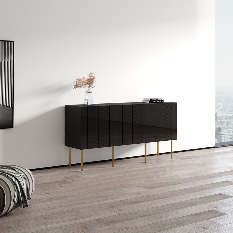 Surabaya 63" Sideboard with High Gloss Finish, Black