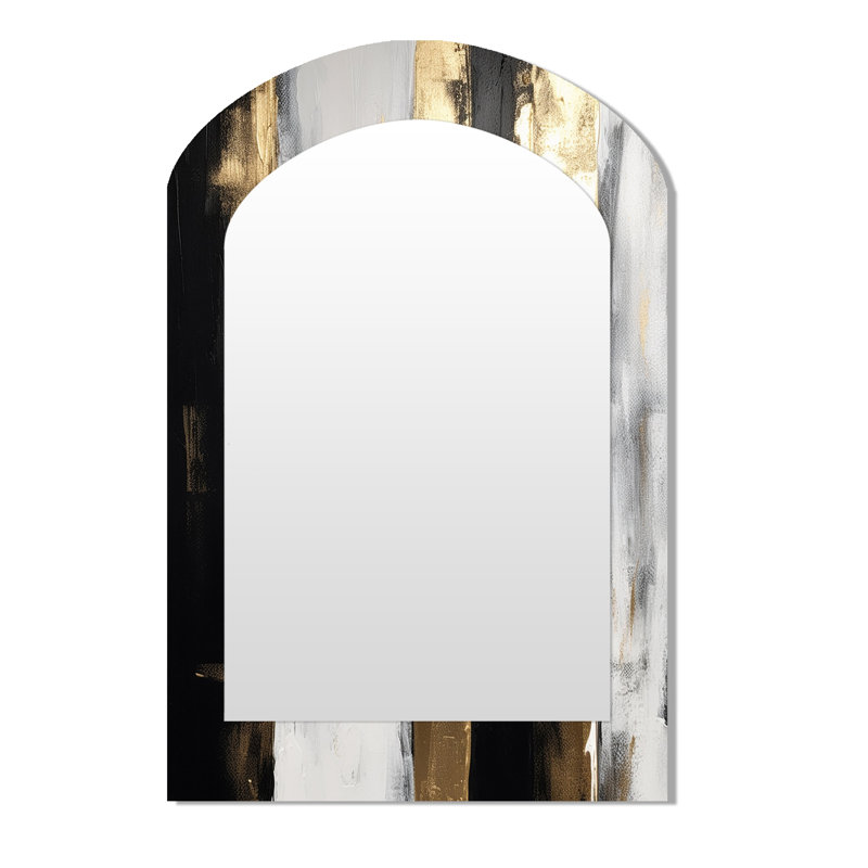 Minimal Joy In Black VIII - Abstract Painting 3D Shapes Irregular Modern Large Wall Mirror, 43'' x 33''