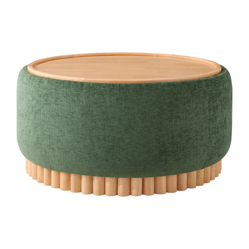 Modern Round Tufted Ottoman, Green