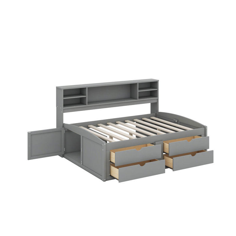 Lit de jour double avec armoires, tablettes et tiroirs