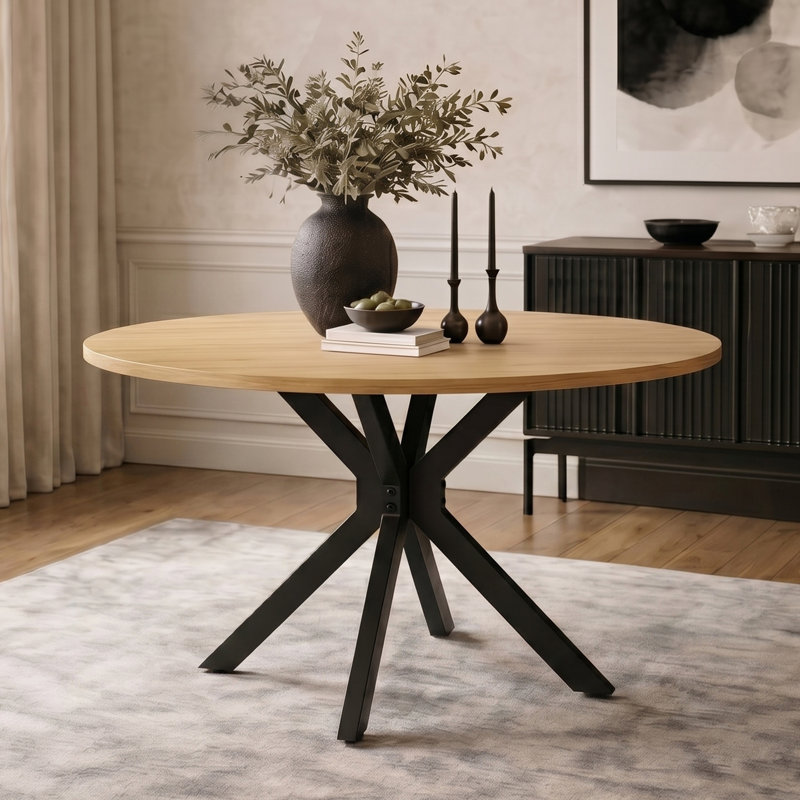 120 cm Beech Round Dining Table, Beige