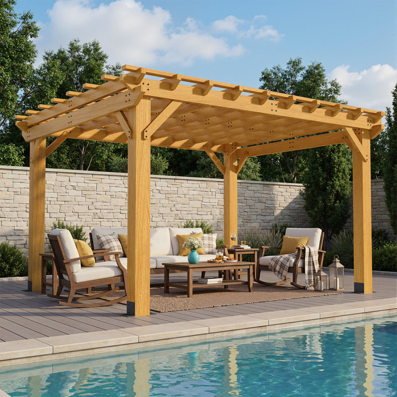 Pergola d'extérieur en cèdre de qualité supérieure de 3,65 m x 3 m avec toit en treillis, pour patio, cour et jardin.