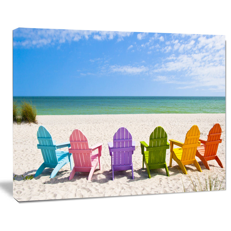 Photographie de plage, art mural, chaises Adirondack, reproduction côtière - chaises de plage Adirondack, L 32 po x H 16 po