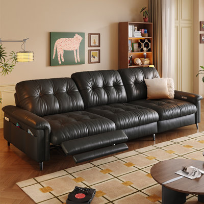 Black Genuine Leather Modular Sofa cushion Threeseat