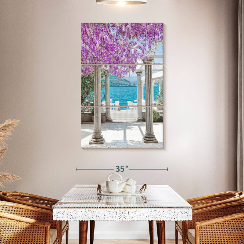 Lilie et fleurs de glycine et colonnes, H 50 po x l 32 po