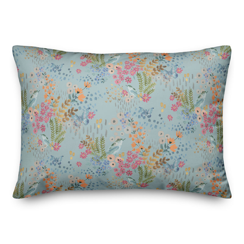 Coussin floral lombaire rectangulaire, Bleu