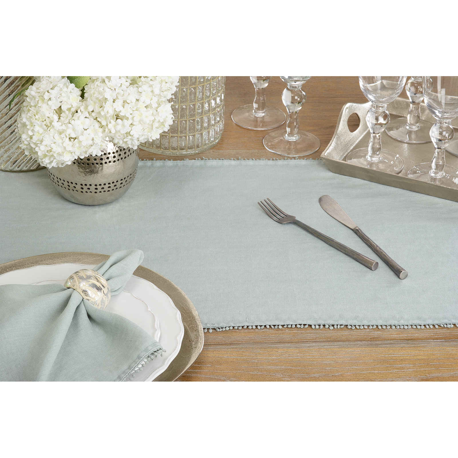 Trezza Table Runner, Blue Gray