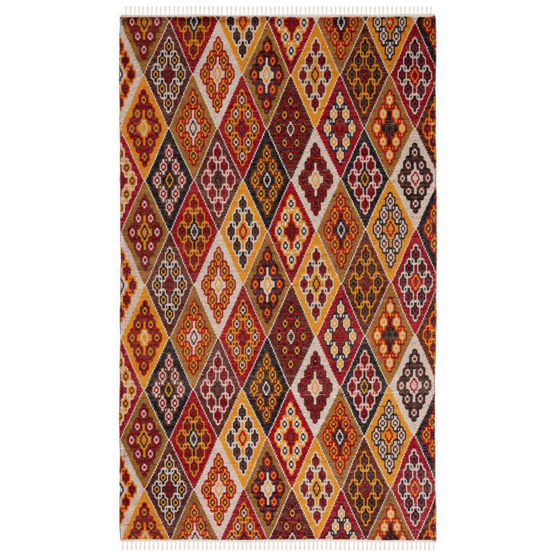 Kilim Flat Weave Wool Geometric Rug, Rectangle 5' x 8'
