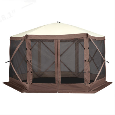 Pop Up Gazebo Tent with 6 Removable Privacy Wind Cloths, Mesh Windows, and Mosquito Netting for Outdoor Gatherings