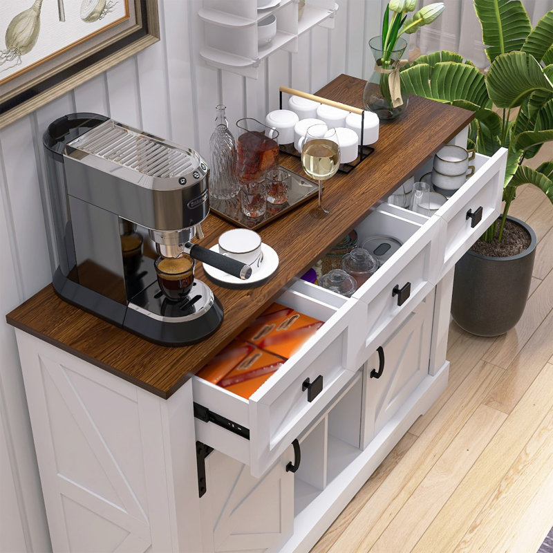 Buffet Farmhouse avec rangement et porte coulissante