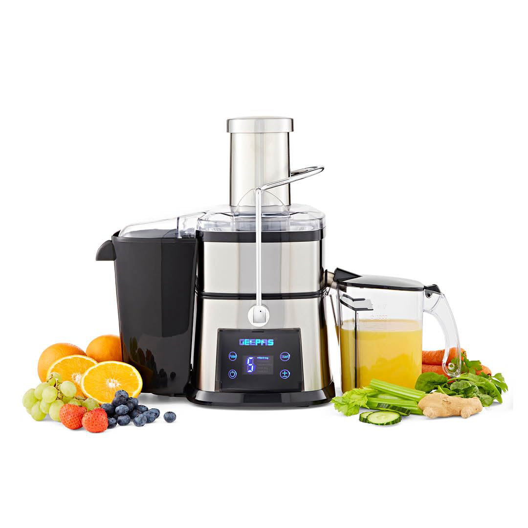 GEEPAS Juice Extractor | Digital Centrifugal Juicer Machines for Whole Fruits & Vegetables | 5 Speed Touch Control 1L Jug 2L Pomace Container | Stainl