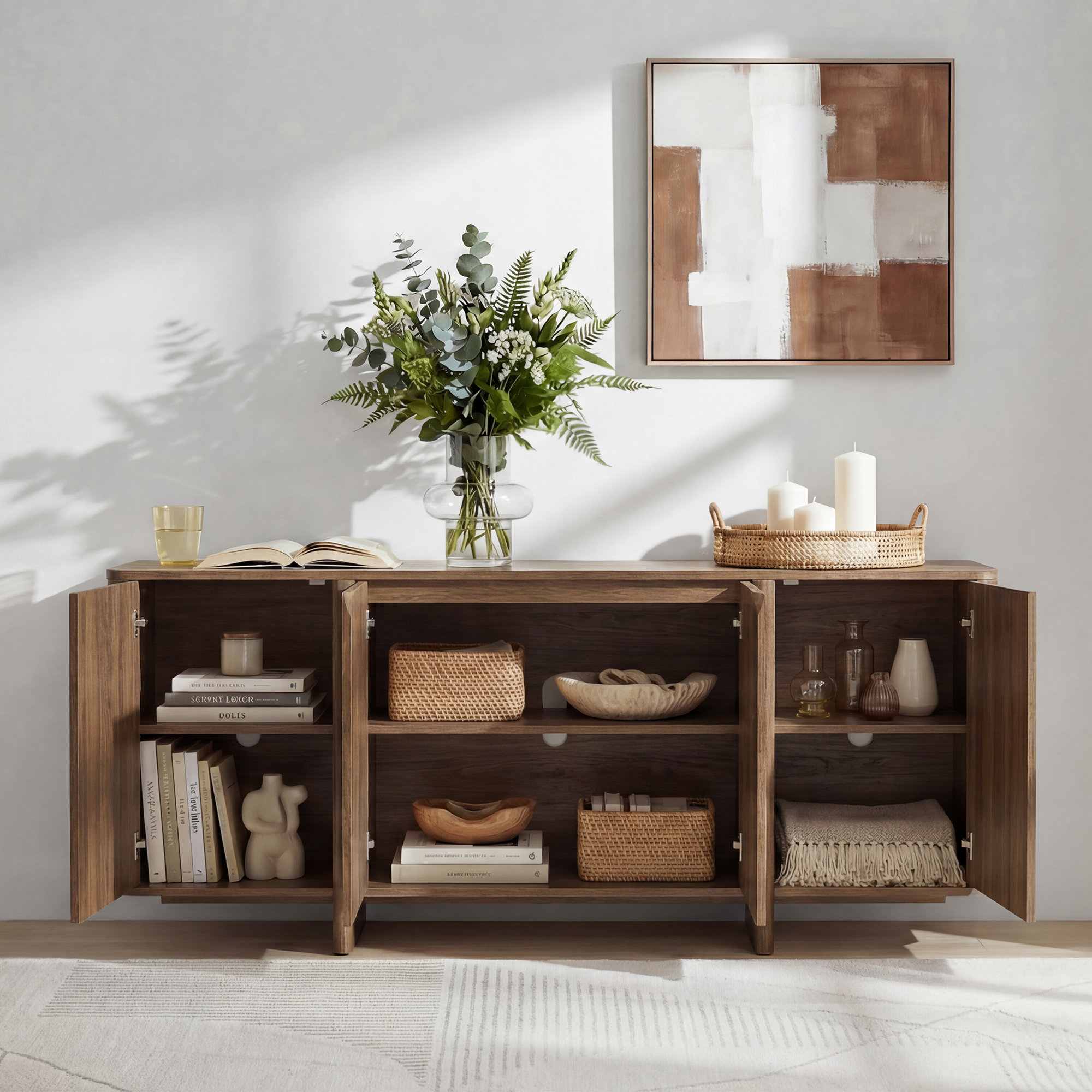 Ebern Designs Hythe 66" Modern Rounded Corner 4-Door Sideboard With ...