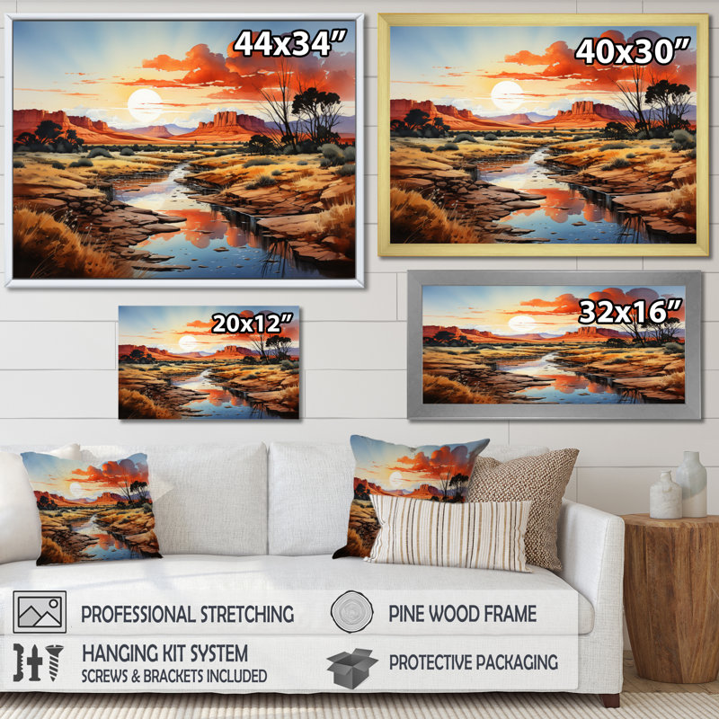 "Native Art Ancestral Landscape", reproduction d'art sur toile, H 30 po x l 40 po x P 1,5 po, Cadre flottant noir