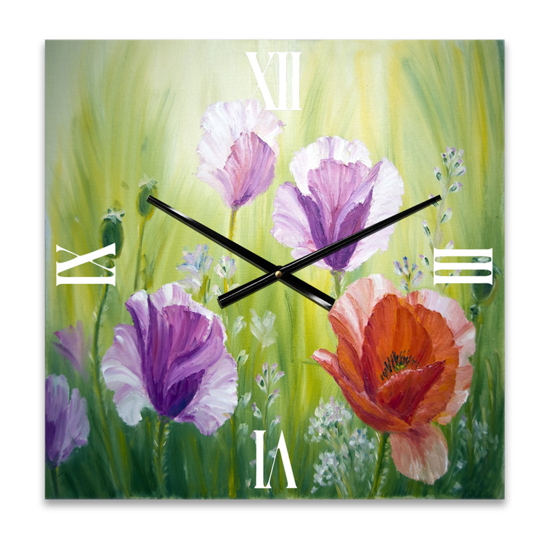 Horloge murale «Blossoming Poppies in the Morning II», Très grand
