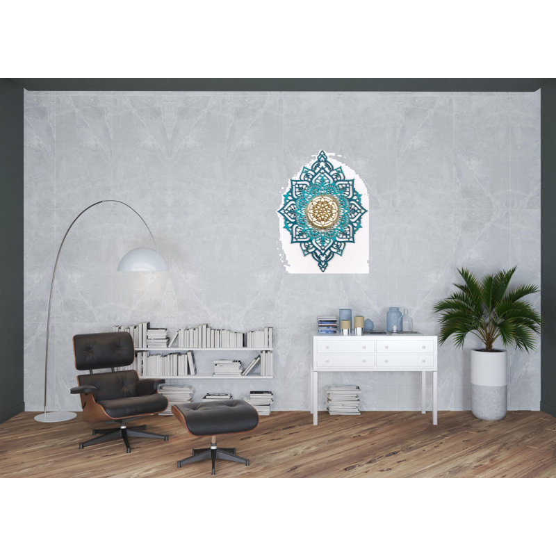 Décoration murale, Turquoise / or, H 45 po x l 33,5 po x P 0,25 po