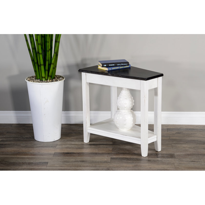 Hemphill Solid Wood End Table, Off White/Dark Brown, 24" H x 16" W x 24" D
