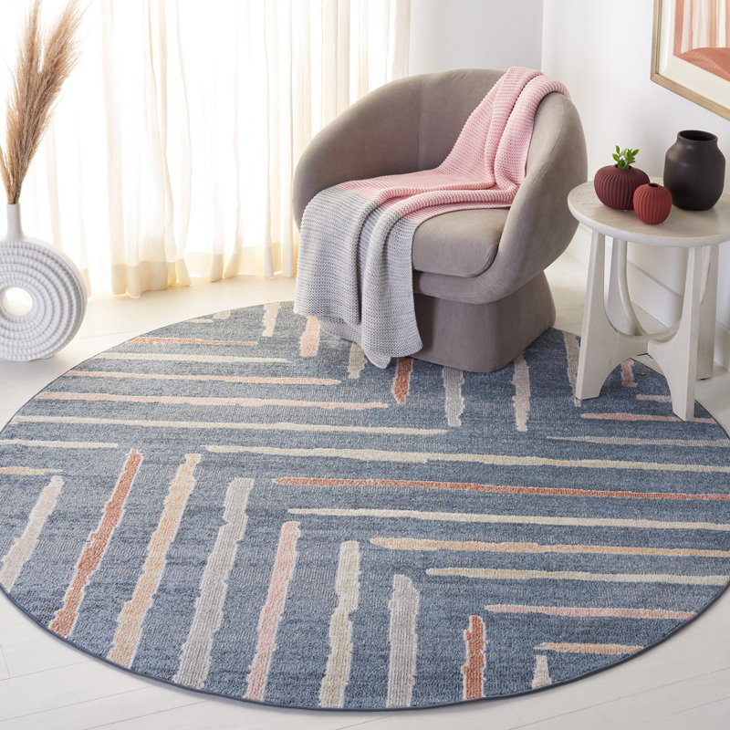 Tapis lavable bleu / ivoire Setebos, Rond 6 pi 7 po