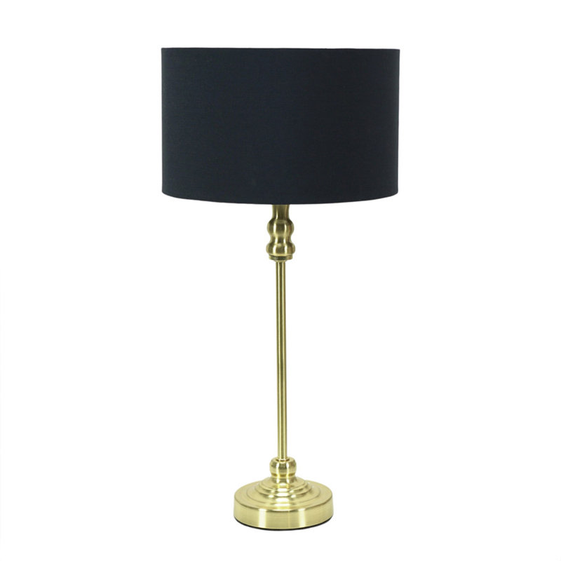 Saylorsburg Metal Table Lamp, Gold, Black Fabric, No