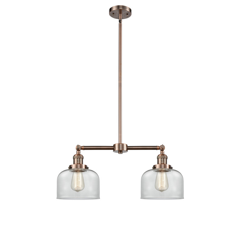 Grand pavillon cloche de 8 po à 2 lumières de 21 po, Clair, Cuivre antique, DEL