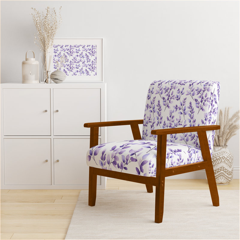 Fauteuil d'appoint abstrait - Fauteuil en velours violet lavande, Accoudoirs carrés bruns