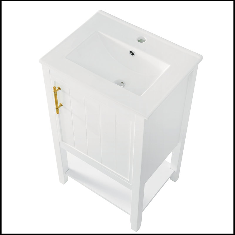 Ensemble de meuble-lavabo simple 20 po avec plateau en céramique Samin, Blanc