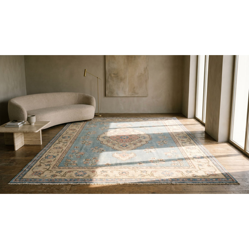 Decorative Light Squarish Room Size Antique Tribal Turkish Oushak Carpet