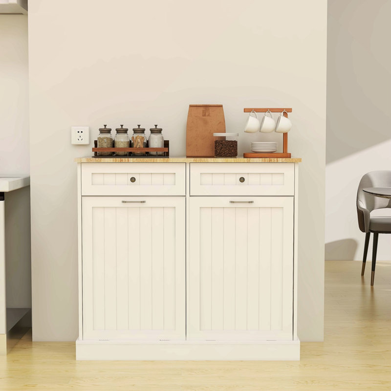 Two Drawers And Two-Compartment Tilt-Out Trash Cabinet Kitchen Trash Cabinet