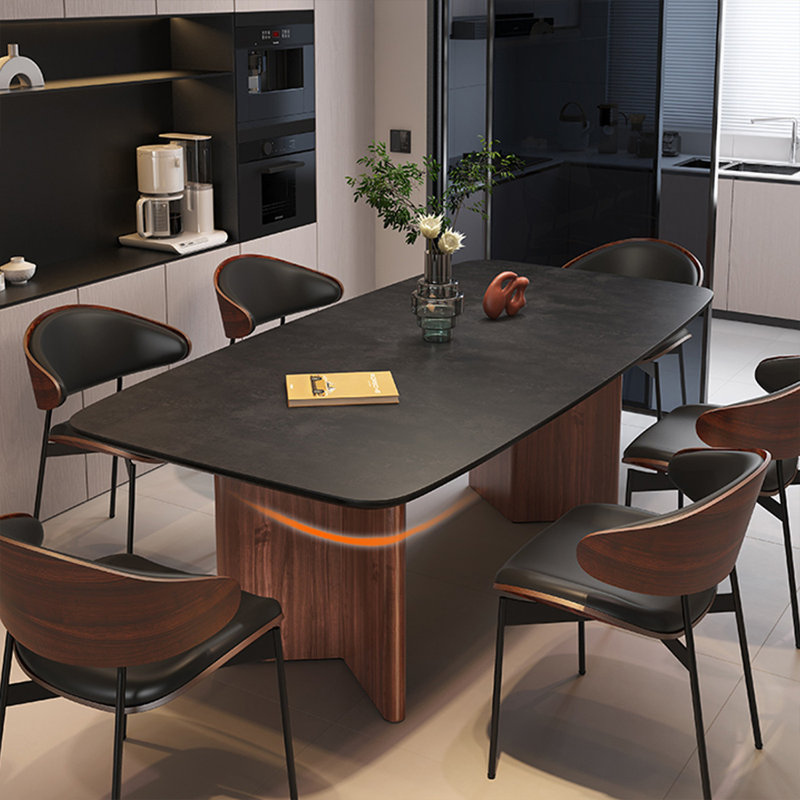 Nut-brown Rectangular Sintered Stone tabletop Dining Table, 29.53"H x 78.74"L x 35.43"W