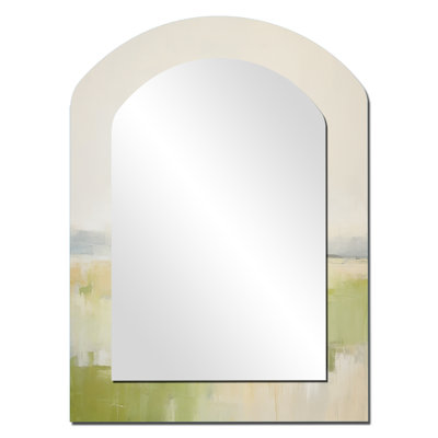 Meadow Minimalist Pastoral II - Meadow Arch Unique Mirror, Green Asymmetrical Large Wall Mirror, Printed Metal Art