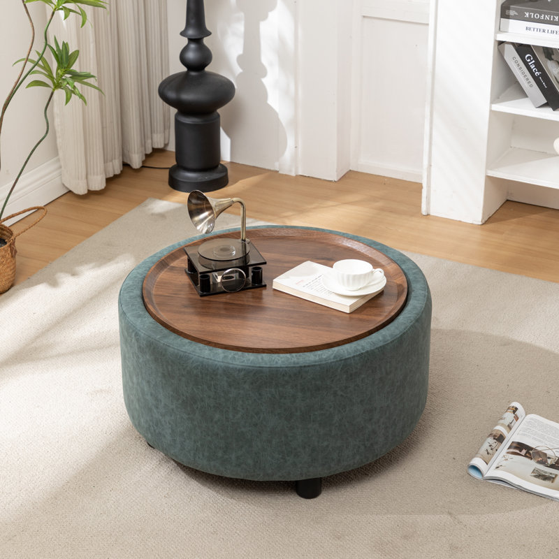 Bryonie Round Cocktail Ottoman with Storage, Blue