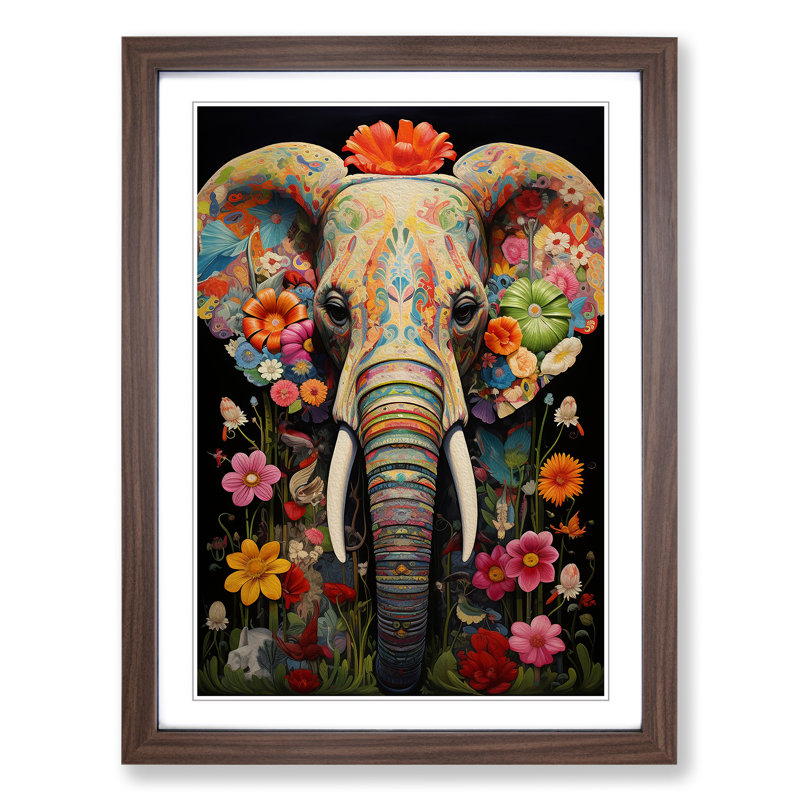 Elephant Contemporary Art - Framed Print, 34cm H x 25cm W x 2cm D, Walnut