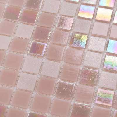 Carreau de mosaïque de mur et de plancher rose en mosaïque de verre 12,9 "x 12,9" avec veines dorées (ensemble de 10)