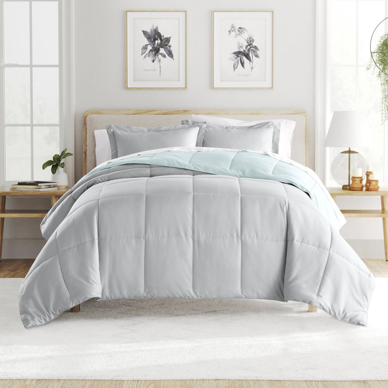 Ensemble d'édredon réversible en microfibre , Édredon double/grand et 2 taies décoratives, Aigue-marine