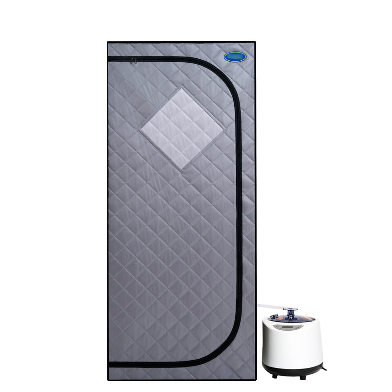 Full Size Portable Tent - Home Spa Comfort . Grey. 2.2L Steam Generator. 150F Max Temperature. . Remote Controlled With Timer. Foldable Chair Included. Waterproof Fabric. Easy To Assemble And Store.