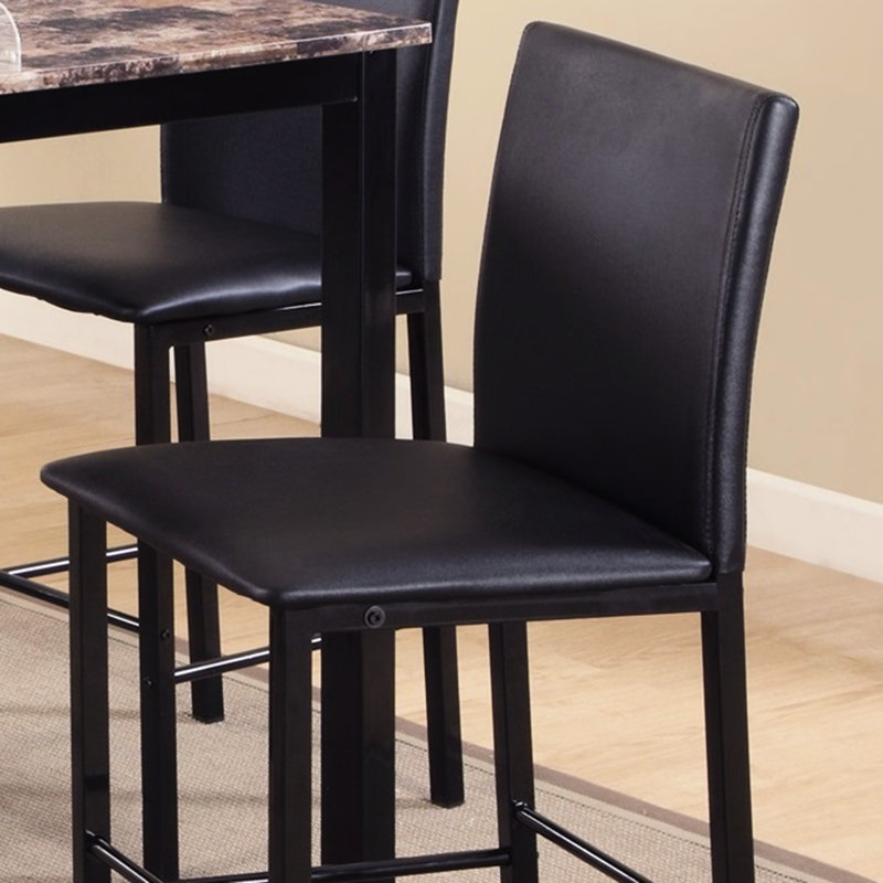 4 Counter Height Dining Chairs - Black Metal Frame, Dark Brown Faux Leather Of 4 Seat Back And Pad Cushion