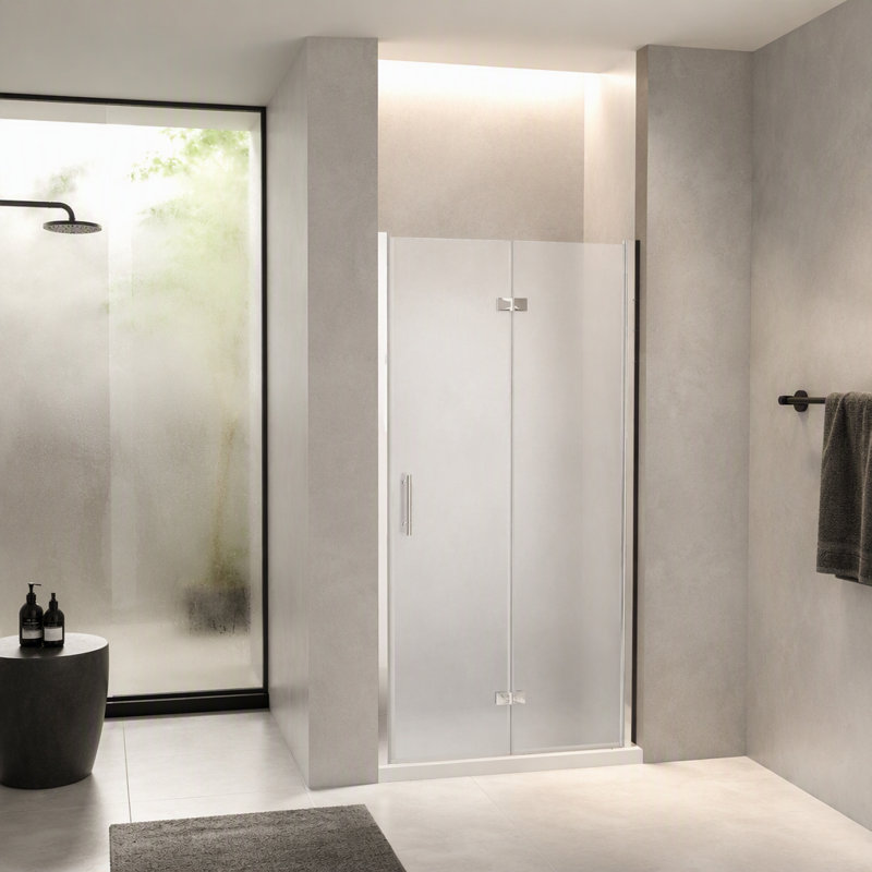 Porte de douche pliante 37-36 po x 72 po, verre trempé 1/4 po, cadre en aluminium chromé, film anti-explosion