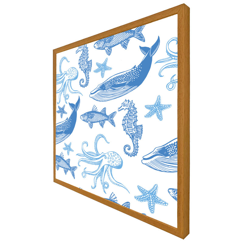 Cullins Sealife - Single Picture Frame Print, 51cm H x 51cm W x 4cm D, Oak Framed
