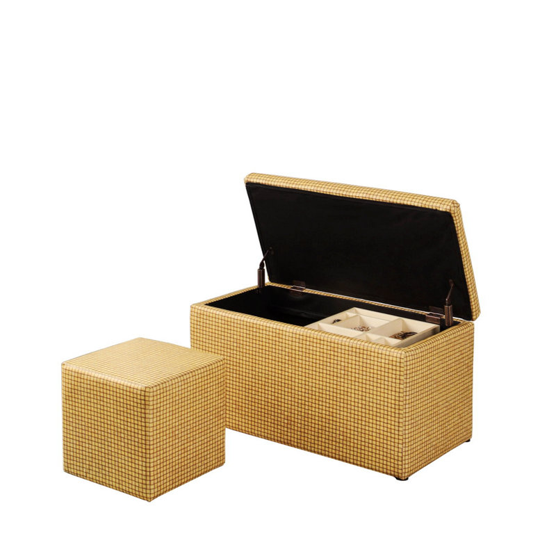 Grand repose-pieds de rangement en similicuir de style contemporain avec siège et plateau, Similicuir jaune