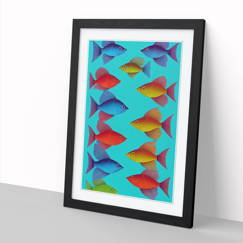 School Of Fish Vol.3 - Single Picture Frame Print, Walnut, 64cm H x 46cm W x 2cm D