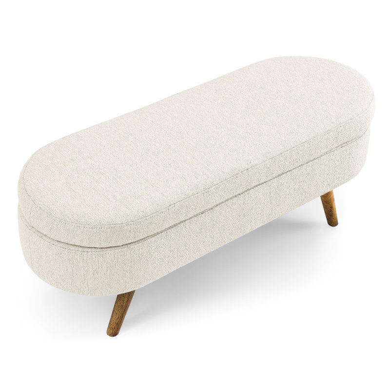 Linen-Wrapped Oval Storage Bench In Beige - Standing On Stable Rubber Wood Leg Supports With Legs A Decorative And Practical Choice