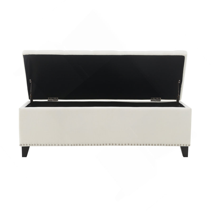Banc de rangement en lin capitonné, Beige